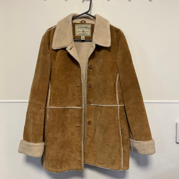 St Johns Bay Coat Women’s L Washable Suede Sherpa Lined Faux Shearling Vintage - Picture 9 of 16